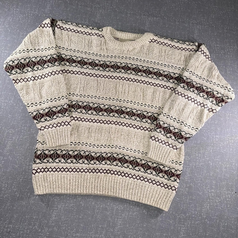 Vintage Liberty By Old Glory Sweater Mens XL Beige Fair Isle Knit USA 90s